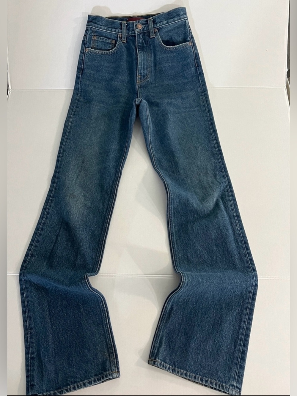 AFLALO NEW YORK BRONTË JEANS HIGH WAISTED TIGHT FIT FLARED JEANS RIGID DENIM 26